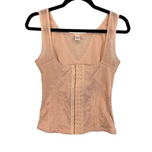 Womens Tan Mesh Sleeveless Hook Slim Shaping Waist Trainer Corset Top Size XL
